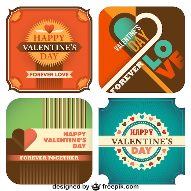 Vector gratuito colección del día de san valentín de postales vintage de colores