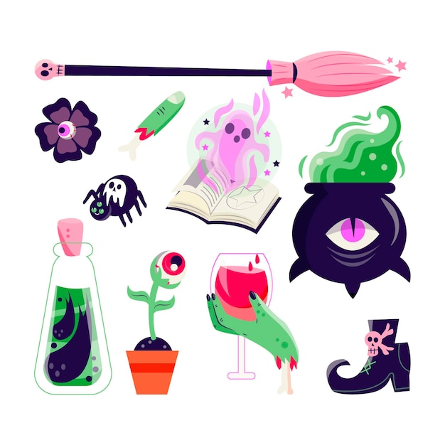 Colección dibujada de elementos de halloween