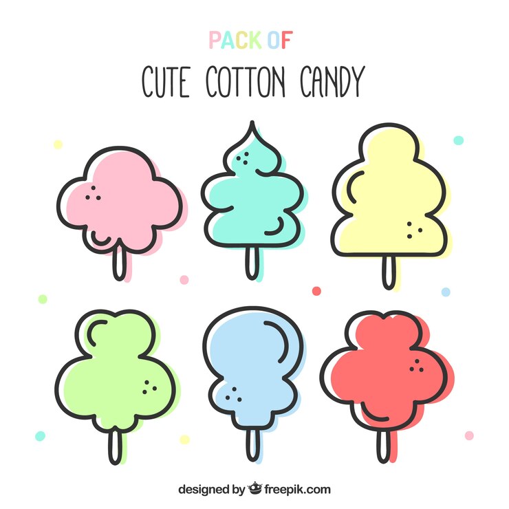 Vector gratuito colección dibujada a mano de algodón de azúcar adorable