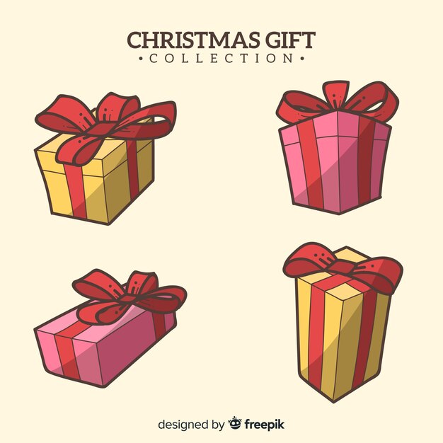 Colección dibujada a mano de cajas de regalos de navidad