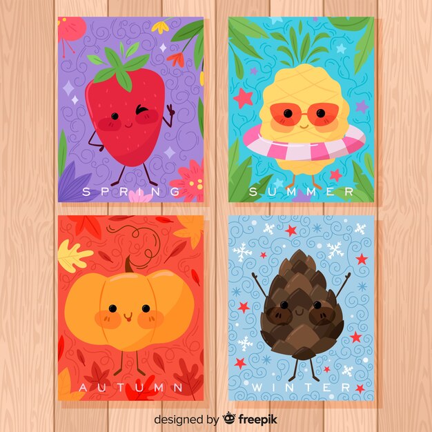 Colección dibujada a mano de carteles de temporada.