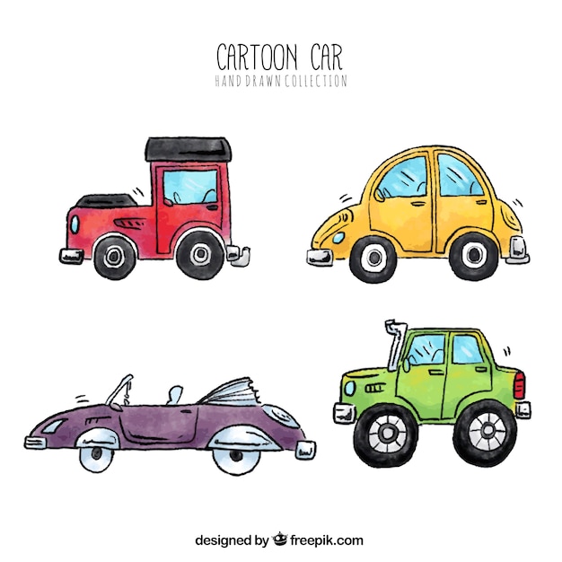 Vector gratuito colección dibujada a mano de coches de dibujos animados