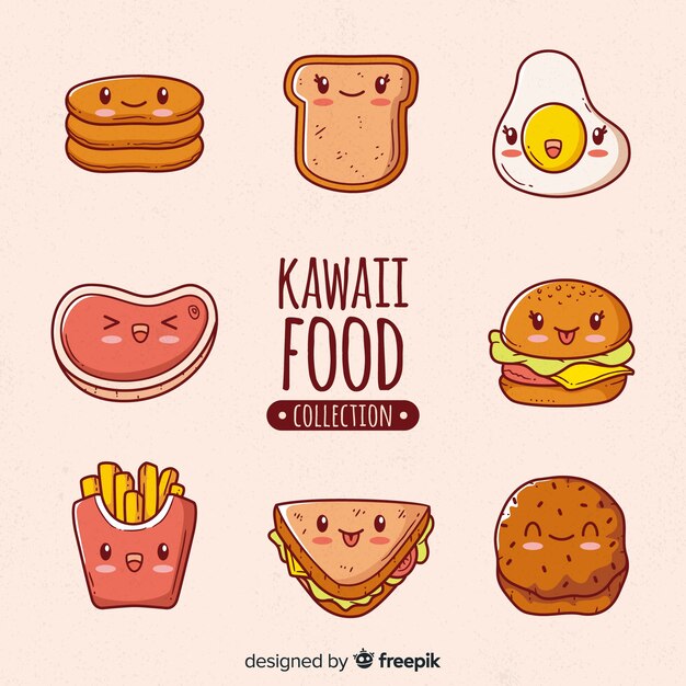 Colección dibujada a mano comida kawaii