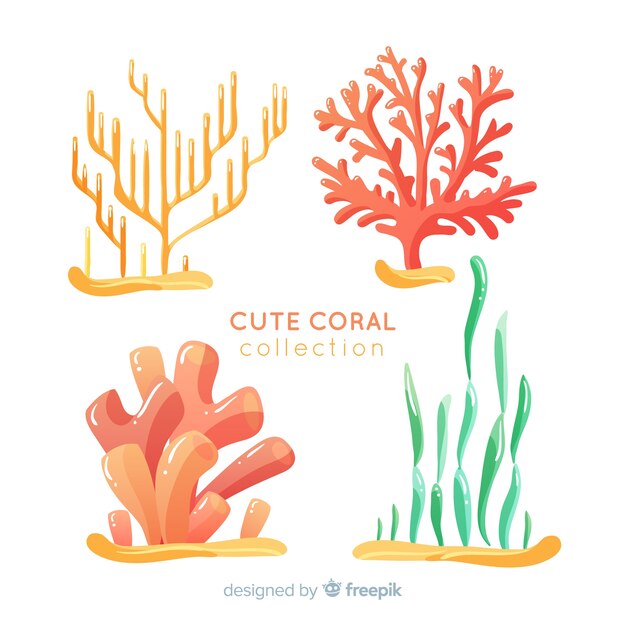 Colección dibujada a mano coral bajo el agua