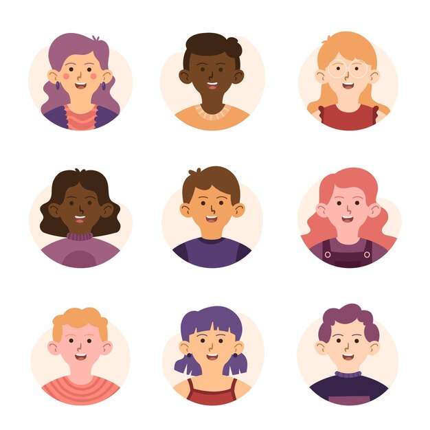 Colección dibujada a mano de diferentes iconos de perfil