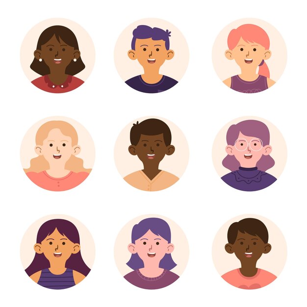 Colección dibujada a mano de diferentes iconos de perfil