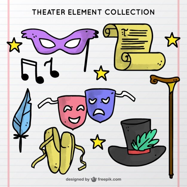 Vector gratuito colección dibujada a mano de elementos del teatro