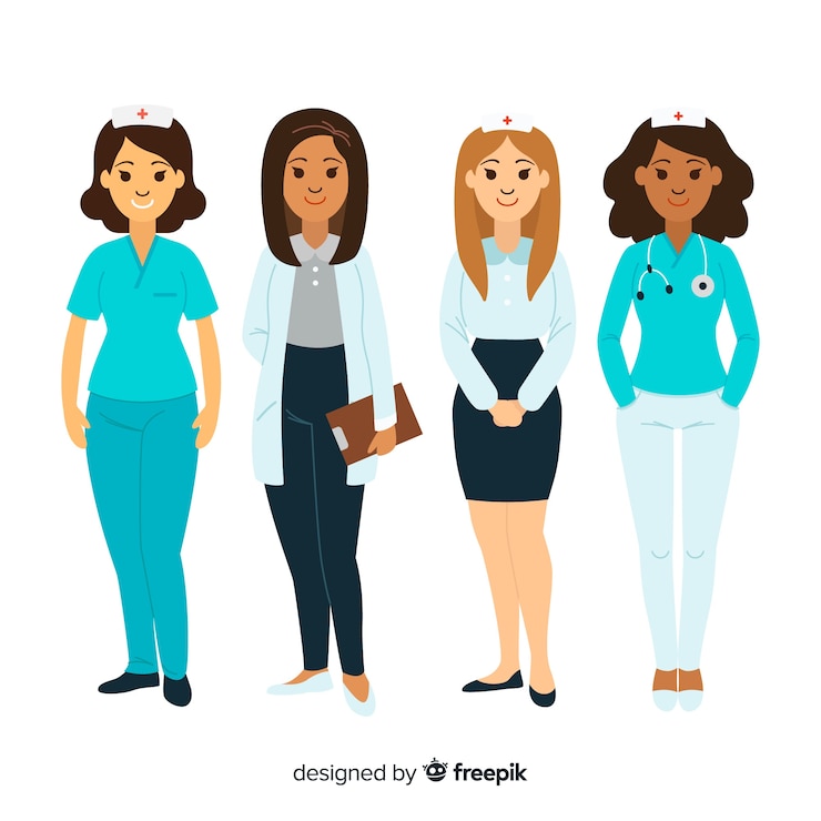 Vector gratuito colección dibujada a mano equipo de enfermeros