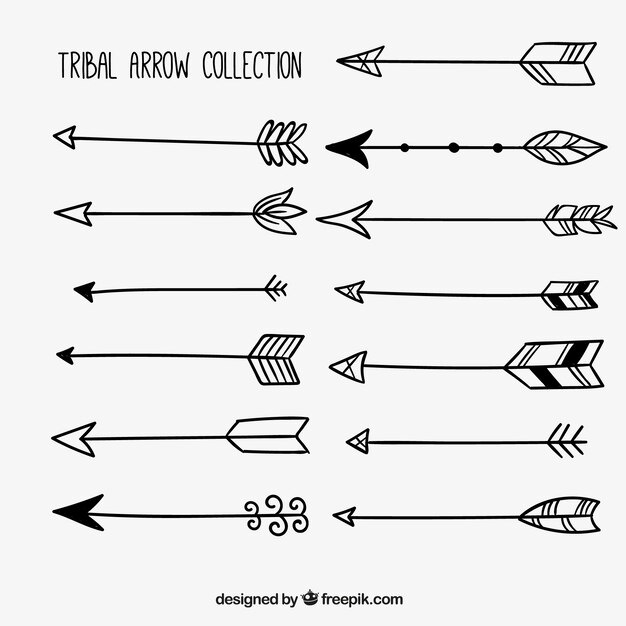 Colección dibujada a mano de flechas tribales