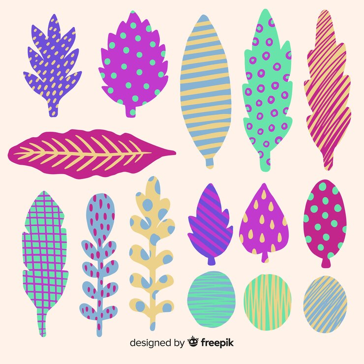 Vector gratuito colección dibujada a mano de flores y hojas coloridas