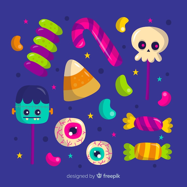 Vector gratuito colección dibujada a mano de golosinas de halloween