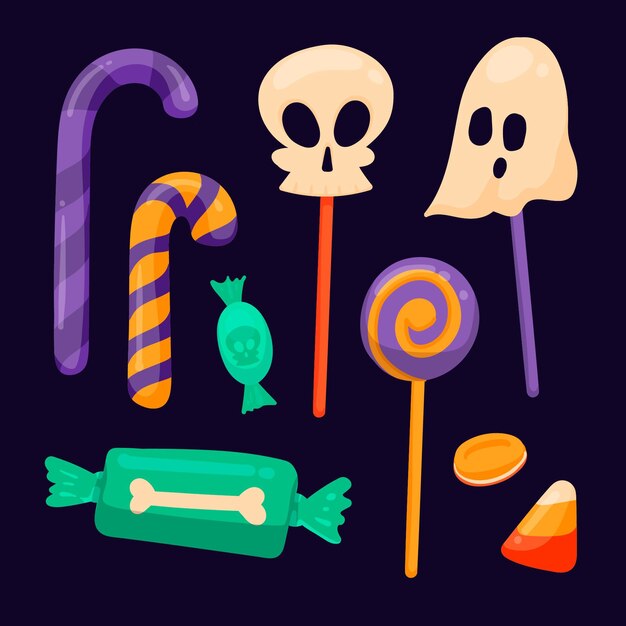 Colección dibujada a mano de golosinas de halloween