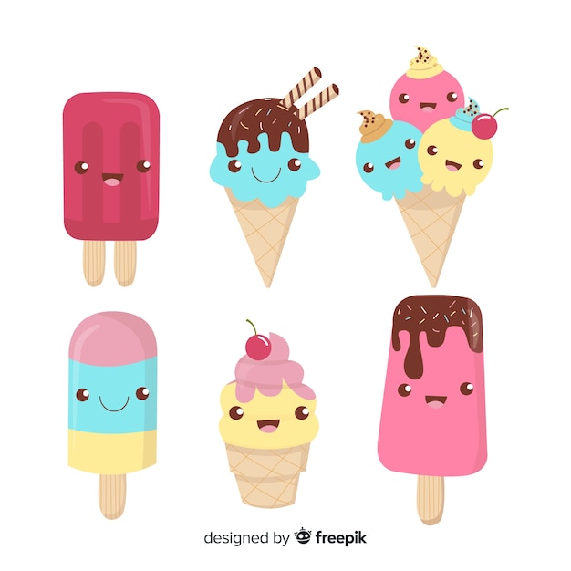 Colección dibujada a mano helados kawaii