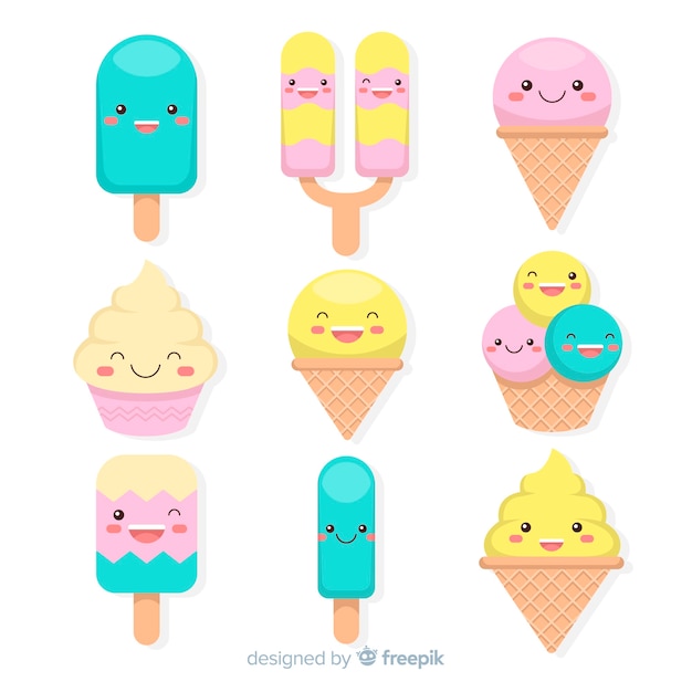 Colección dibujada a mano helados kawaii