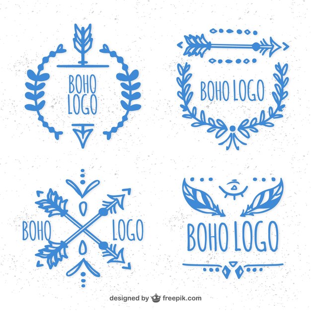 Colección dibujada a mano de logos boho azules