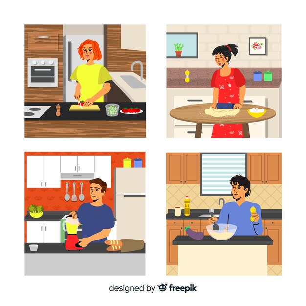 Colección dibujada a mano persona cocinando 