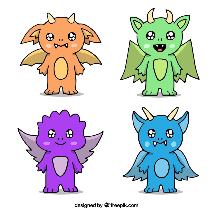 Vector gratuito colección dibujada a mano de personajes de dragones bebés
