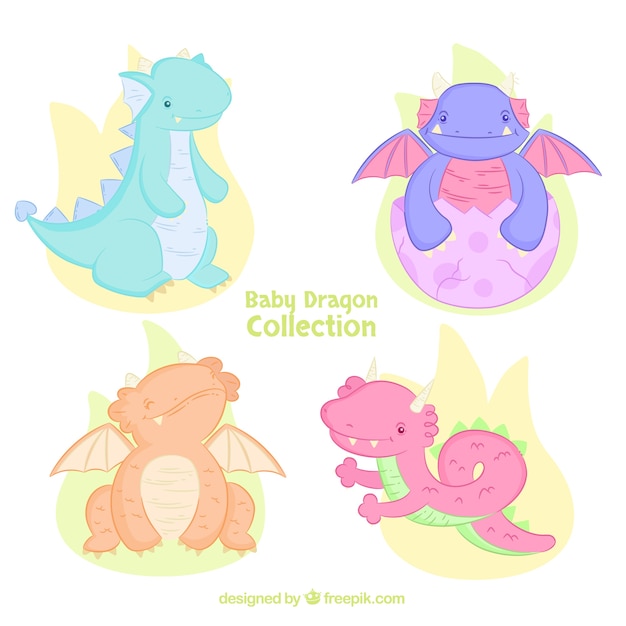 Colección dibujada a mano de personajes de dragones bebés