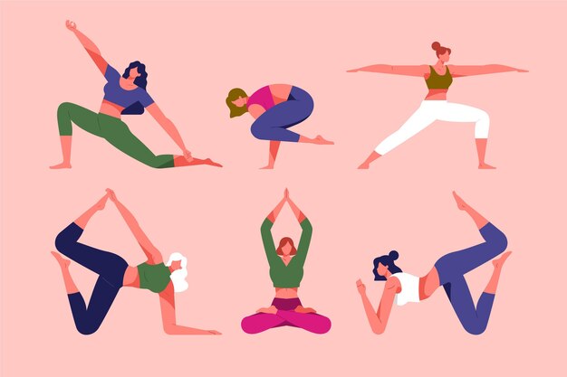 Colección dibujada a mano de personas que hacen yoga