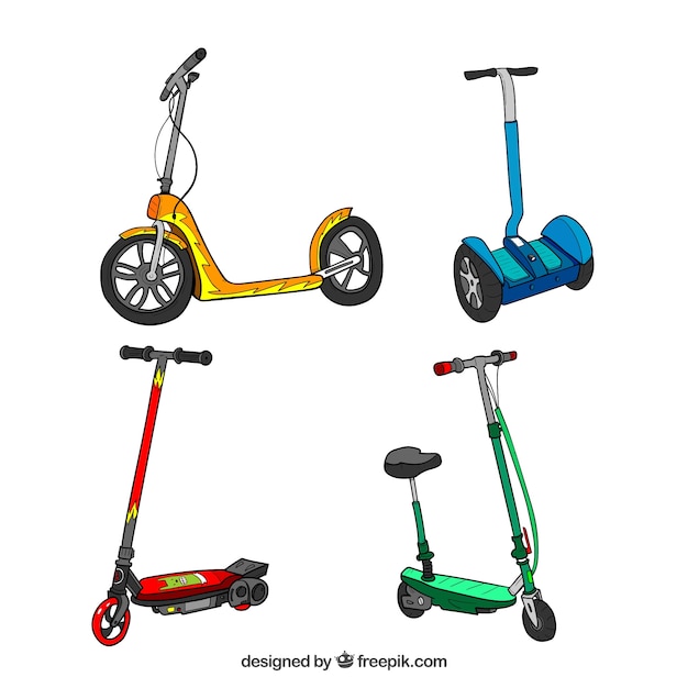 Colección dibujada a mano de scooters urbanos