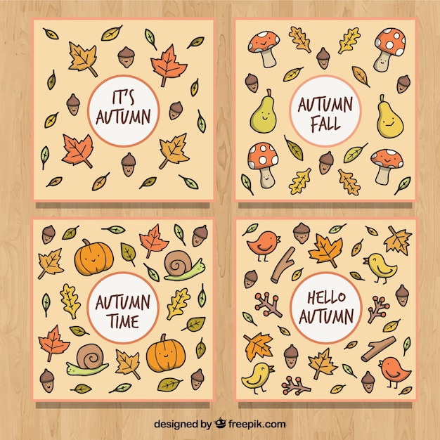 Colección dibujada a mano con tarjetas de otoño