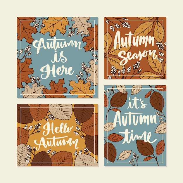 Colección dibujada de tarjetas de otoño