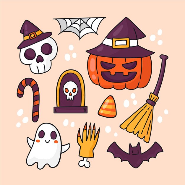 Colección de dibujado a mano elementos de halloween