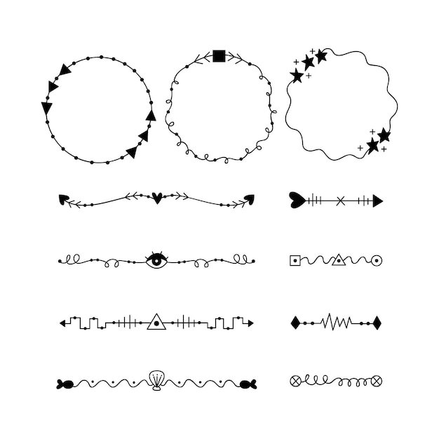 Colección dibujados a mano tipos de marcos y separadores.