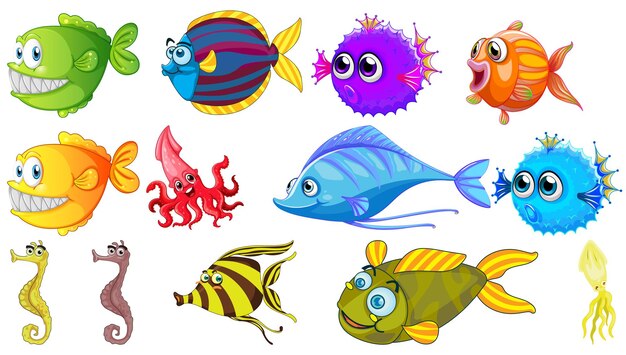 Colección de dibujos animados de animales marinos