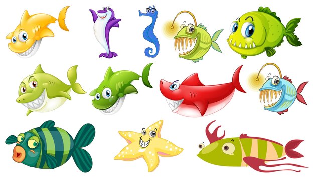 Colección de dibujos animados de animales marinos