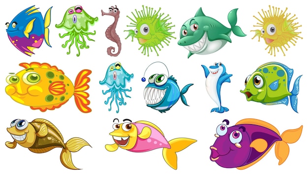 Colección de dibujos animados de animales marinos