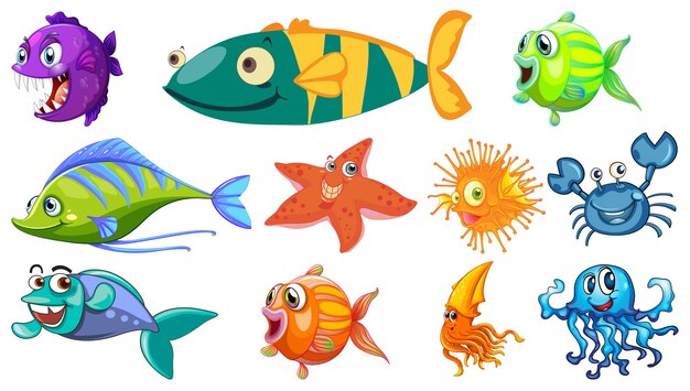 Colección de dibujos animados de animales marinos