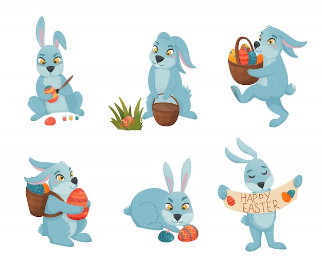 Colección de dibujos animados de conejitos de pascua