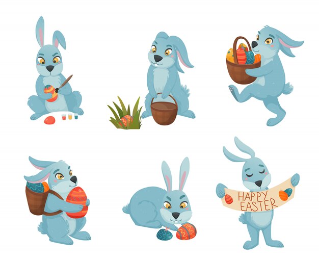 Colección de dibujos animados de conejitos de pascua