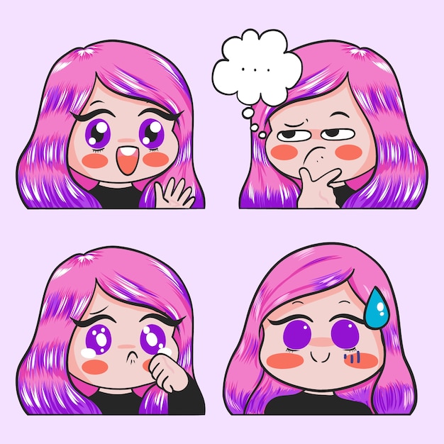 Colección de dibujos animados de expresiones de mujer