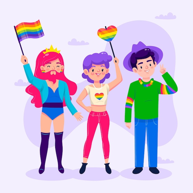 Vector gratuito colección de dibujos animados de personas del día del orgullo