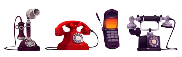Colección de dibujos animados de teléfonos antiguos