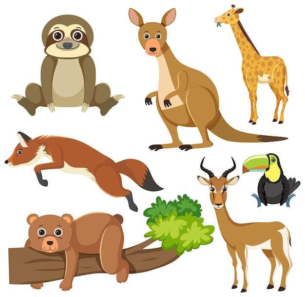 Vector gratuito colección de dibujos de animales salvajes