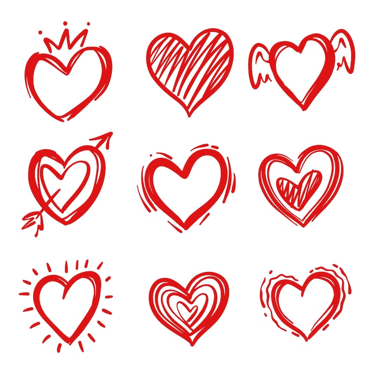 Vector gratuito colección de dibujos de corazones dibujados a mano de doodle