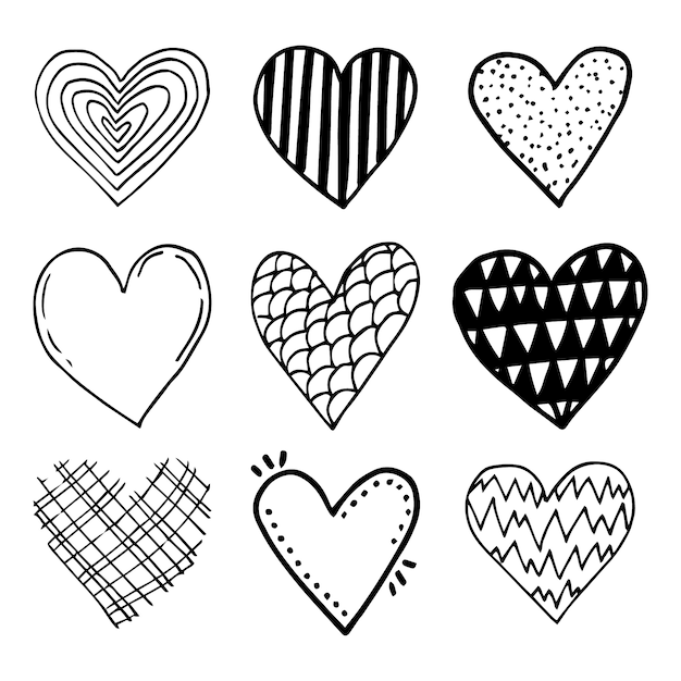 Colección de dibujos de corazones dibujados a mano de Doodle