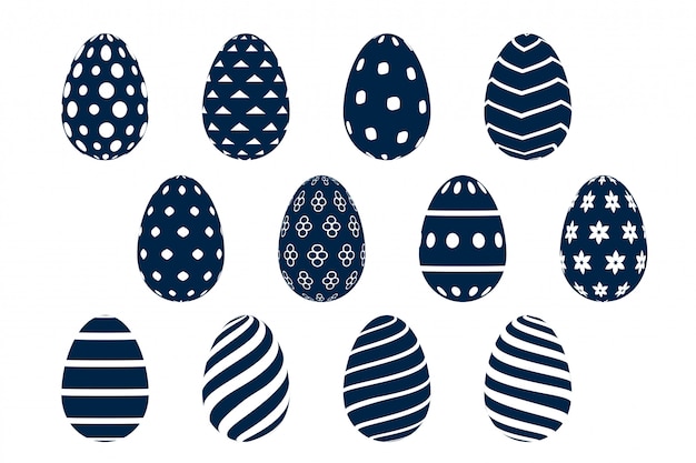 Colección de dieciséis diseños de huevos de pascua estampados