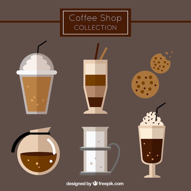 Colección de diferentes cafés  y galletas 