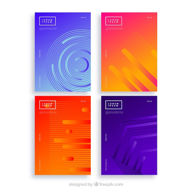 Vector gratuito colección de diferentes covers con líneas abstractas