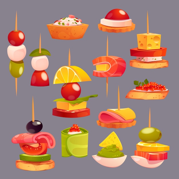 Colección de diferentes deliciosos aperitivos.