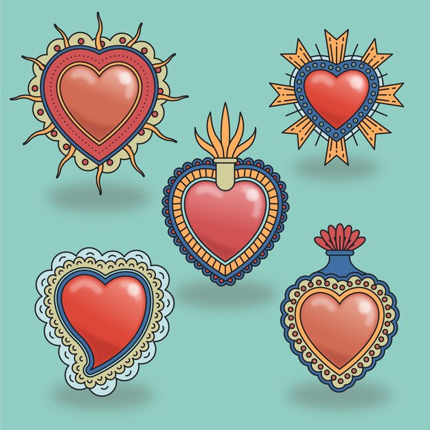 Colección de diferentes diseños de corazones sagrados.