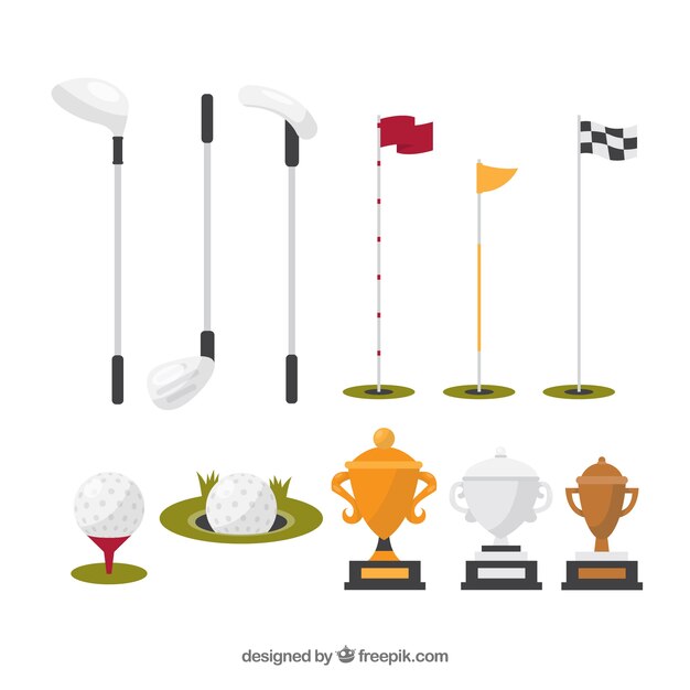 Colección de diferentes elementos de golf