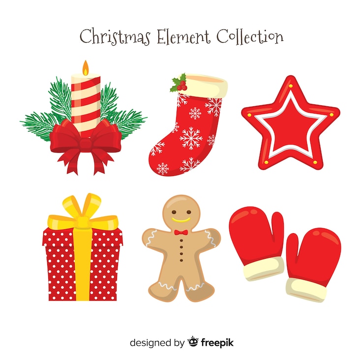 Vector gratuito colección  de diferentes elementos de navidad