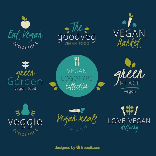 Vector gratuito colección de diferentes logotipos para comida vegetariana