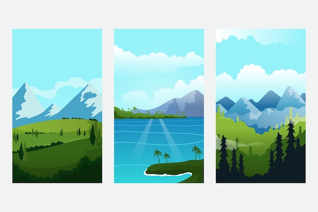 Vector gratuito colección de diferentes paisajes hermosos.