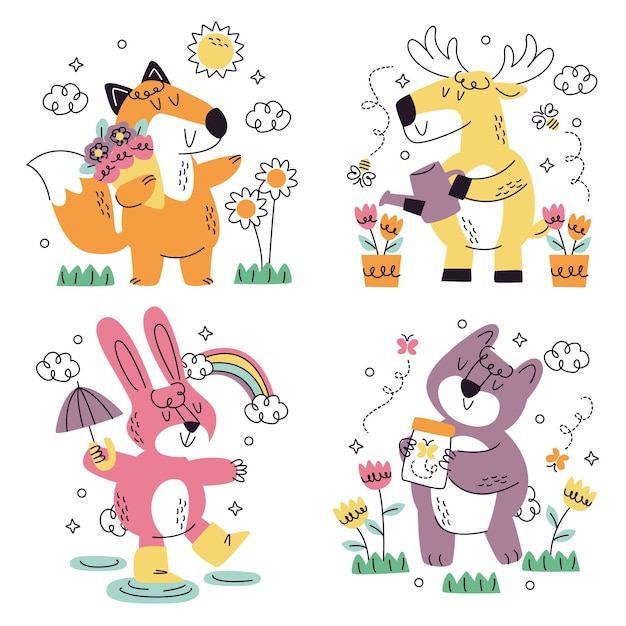 Colección de diferentes pegatinas de animales.